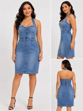 Guess Denim Bodycon Midi Dress Medium Wash Size M